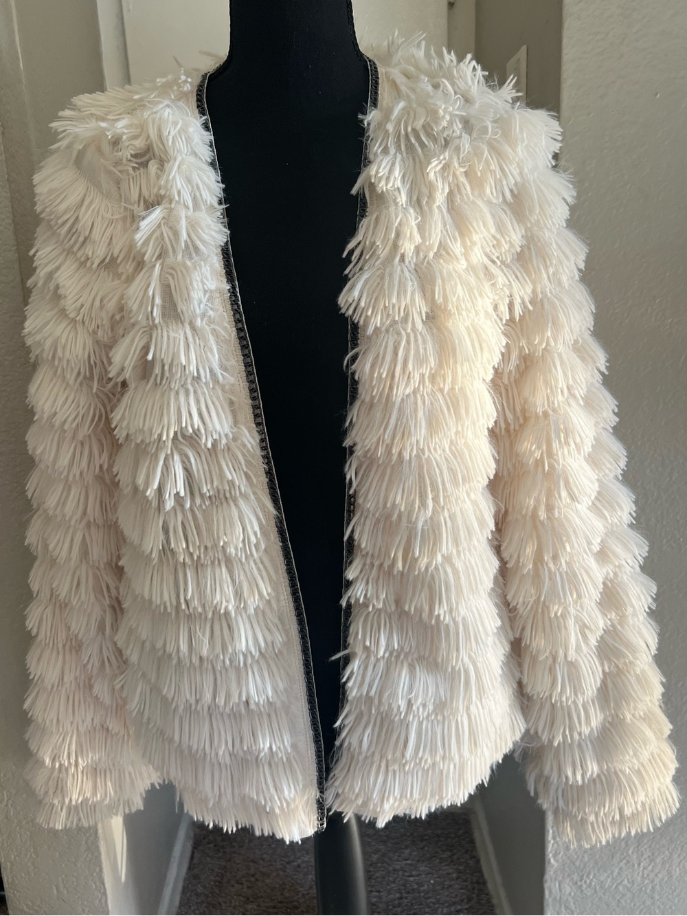 Cavalini Ivory Tassel Fringe Open-Front Jacket